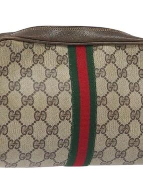 Gucci Beige GG Canvas Pouch with Green and Red Web Stripe